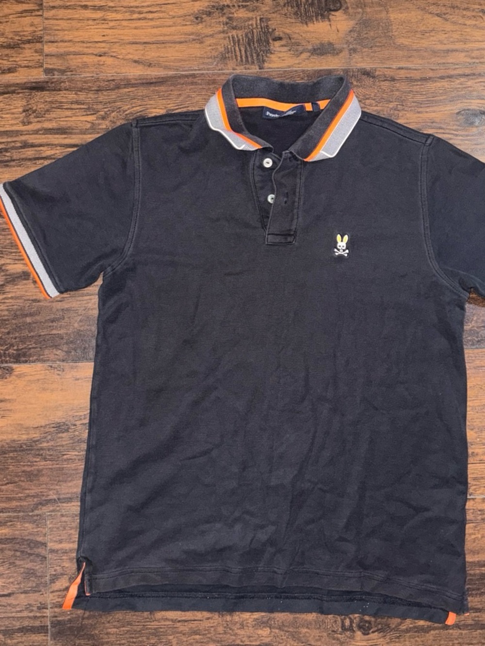 Psycho Bunny Black Polo with Orange and Gray Trim
